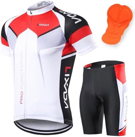 Lixada Men's Cycling Jersey Short Sleeve with Padded Shorts Quick-Dry Summer Short Bike Clothing Bicycle Shirts Pants Set, L