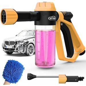 Car Wash Foam Gun for Garden Hose, Foam Cannon Car Wash Kit with Microfiber Wash Mitt, High Pressure Nozzle & 3 Spray Modes, Hose Foam Blaster for Cars, Trucks, RV, Motorcycle Cleaning - Orange