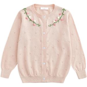 Curipeer Little Girls Cardigan Sweater Buttons Long Sleeve Toddler Knitted Jacket 2-8Y (Beige)