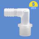 Quickun Hose Barb Fitting Elbow, 5/8" Hose Barb x 3/4" Male NPT Barbed Adapter for Fuel/AIR/Water/Oil/Gas/WOG(Pack of 5)
