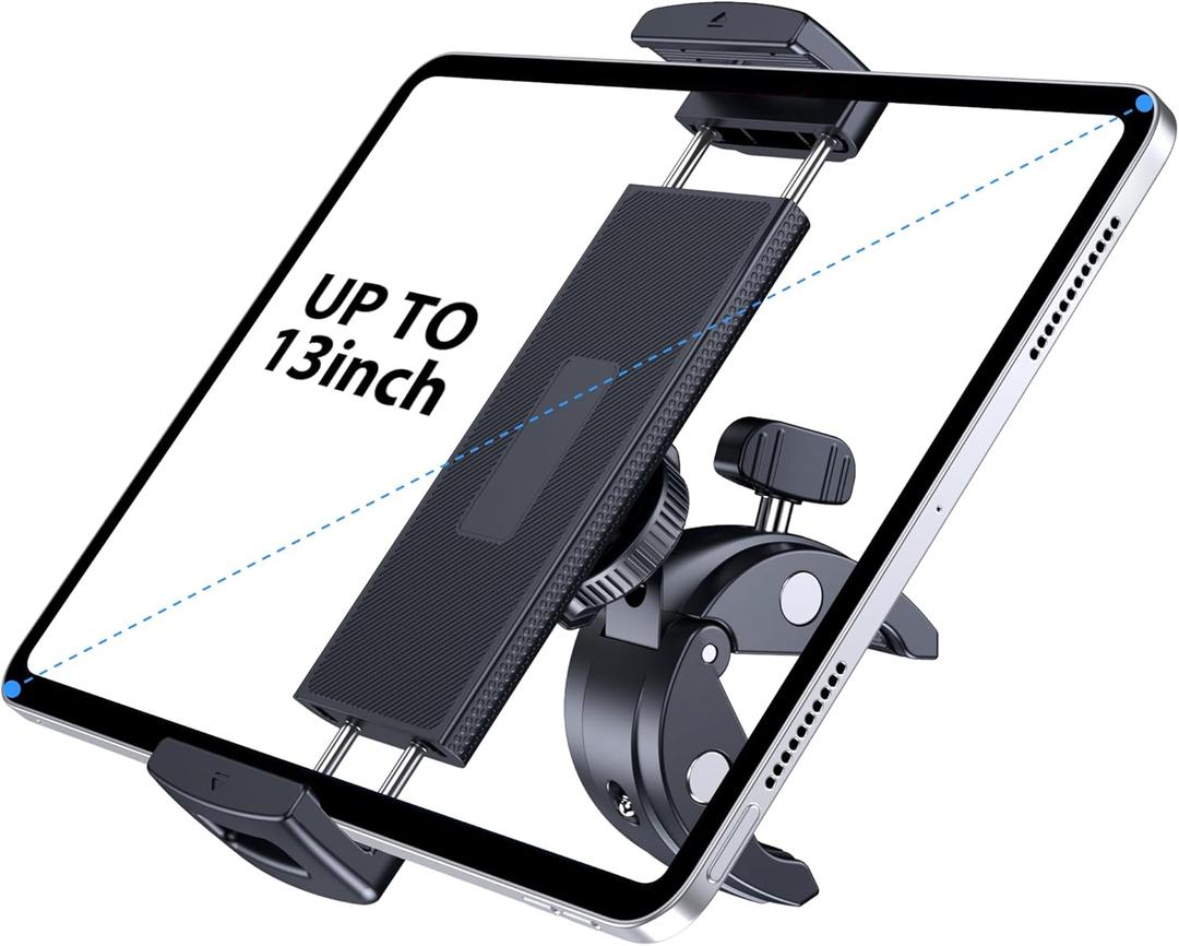 CreaDream Tablet Holder Mount for Spin Bike, Tablet Clamp for Treadmill, Indoor Stationary Bike, Stroller, Peloton, Gym Trainer Handlebar Stand Fit for iPad Pro/Air/Mini, Galaxy Tabs, Phones, 4.7-13"
