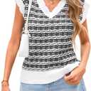 CFLONGE Vests for Women 2025 Trendy Sleeveless Striped Sweater Vest Crochet Knit Cropped Work Tank Top Outfits Y2K Clothes (XL, Black White)