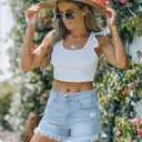 luvamia Women Casual High Waisted Denim Shorts Frayed Raw Hem Ripped Jeans Shorts (S)