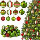 Hungdao 32 Pcs Christmas Ball Ornaments Lime Green Red Christmas Ornament Plastic Xmas Tree Decoration Assorted Size Dot Stripe Holiday Ornament for Tree Home Indoor Decor, 3.1/ 2.3/ 1.5 Inch