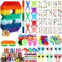 Lenwen 120 Pcs Rainbow Piata Set, Multicolor Birthday Party Piata with Blindfold Stick and Confetti Carnival Prize for 4th Anniversary Cinco De Mayo Fiesta Decor(Number 8)
