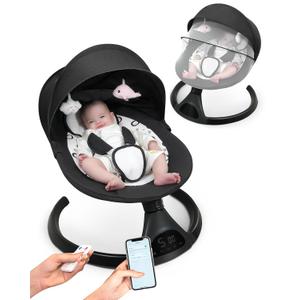 Electric Baby Swing for Infants to Toddler Portable Babies Swing Timing Function 5 Swing Speeds Bluetooth Touch Screen Music Speaker with 10 Preset Lullabies 5-Point Carabiner