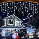 99ft 1216LED Icicle Lights for Outside, White Christmas Lights for House Patio Yard Porch Backyard Holiday Garden Xmas Exterior Decoration, Waterproof Twinkle Cluster Light Hanging Light All Year