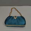 Womens Pleated Satin Clutch Purse Evening Bag with Rhinestone Clasp & Detachable Chain Formal Party Wedding Handbag
