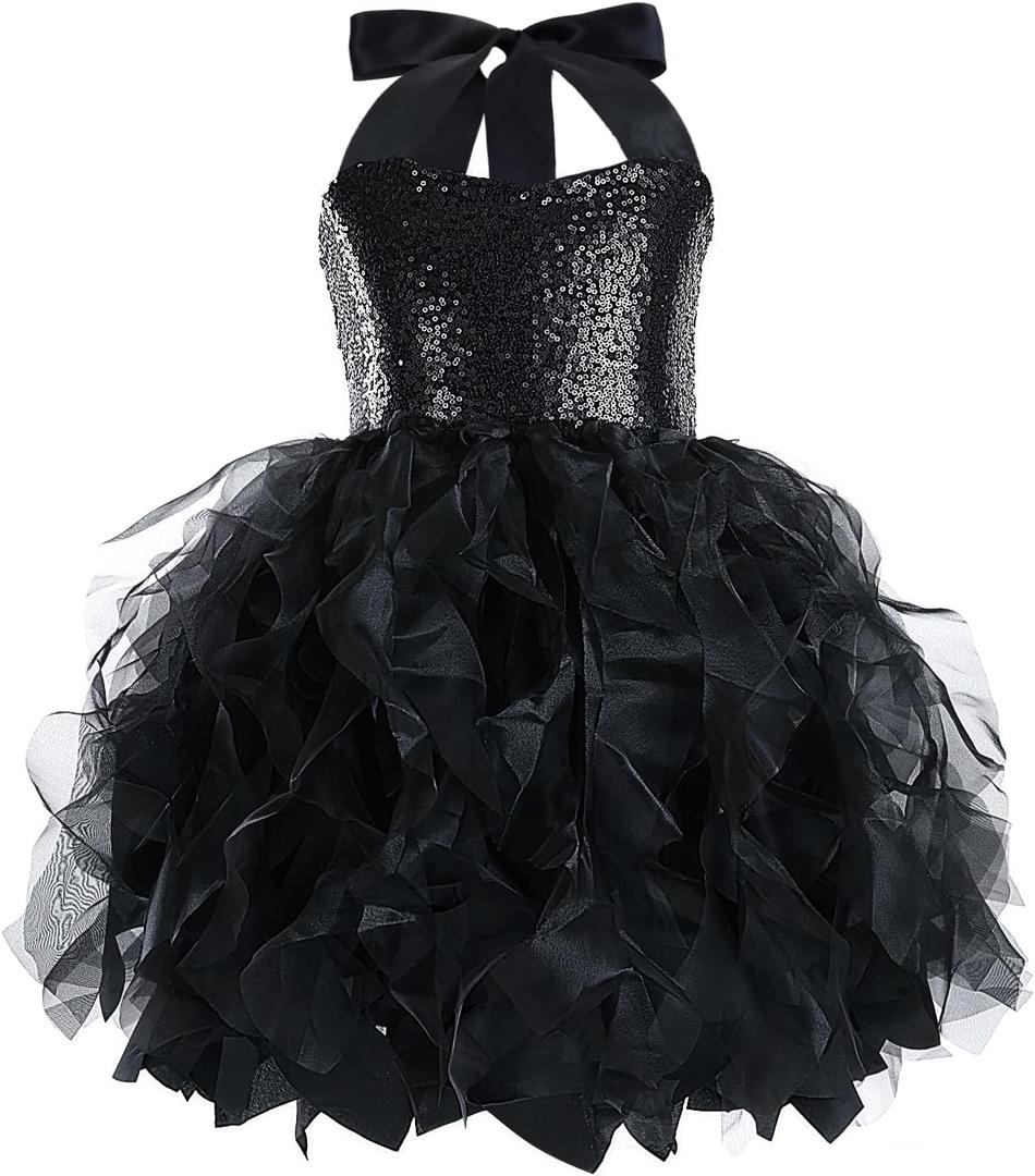 Suppromo Tutu Dress for Girls Sparkly Sequin Tulle Princess Birthday Party Prom Outfit Toddler Girls Sneaker Ball Gown Dress (4T, Black)