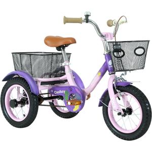 12 inch Trike,Kids Tricycle,Kids Trike,for Ages 3+ Beginner Riders, with Front Rear Basket and Passenger Seat, for Shopping Picnic Outdoor Kids Playground Sports,Multiple Colors (Purple)