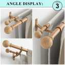 Double Wood Curtain Rods for Windows 140 to 164 Inches,1 Inch Front and 5/8 Inch Back Heavy Duty Curtain Rod with Imitation Wood Grain Ball Finials and Double Aluminum Bracket,Light Wood Grain