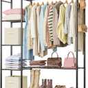 Wardrobe Closet,Portable Clothes Rack with 4 Tiers Shelves,Freestanding Closet Organizers and Storage System with Hanging Rods,Steel Clothing Rack Suitable for Cloakrooms,Bedrooms,Entrances,etc.Black