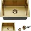 Undermount Gold Kitchen Sink, 22x16 Inch Undermount Kitchen Sink Gold Utility Sinks Stainless Steel 18 Gauge Single Bowl Wet Bar Sinks with Basket Strainer