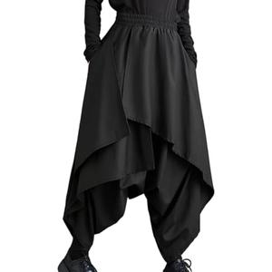 ellazhu Women's Drop Crotch Harem Skirt Pants Baggy Elastic Waist Irregular Trousers GZ29 A No Size