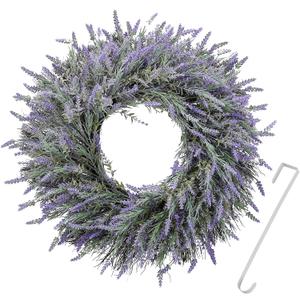 24" Wreaths, Spring Wreaths, Artificial Lavender Wreath for Front Door, with Welcome Sign Wreath Hanger, for Spring, Summer, Autumn,Winter, Indoors,Outdoors, corridors, Offices. (Purple)