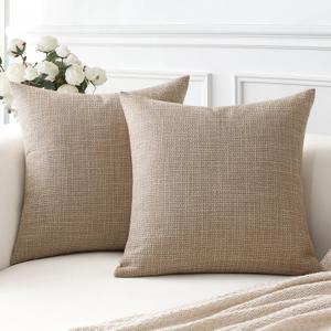 OTOSTAR Linen Throw Pillow Covers Set of 2 Decorative Square Pillowcases Cushion Covers 26x26 Inch for Home Decor Sofa Bedroom Car 65 x 65 CM Light Coffee