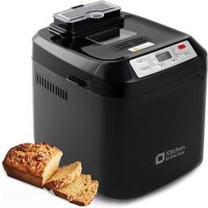 Bread Machine, Kitchen in the box 2LB 12-IN-1 Bread Maker, Gluten-Free Setting, Auto Fruit Nut Dispenser & Nonstick Pan, 2 Loaf Sizes,13H Reserve & 1H Keep Warm (Black)