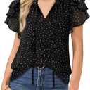 Lotusmile Summer Chiffon Dressy Casual Blouses Elegant Ruffle Short Sleeve Work Tops for Women Trendy (XXL)