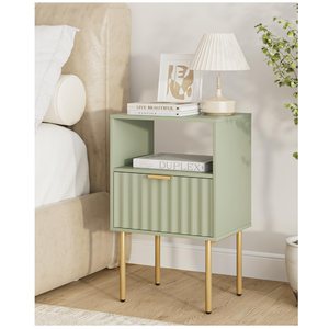 AEPOALUA Night Stand,Modern Bedside Table with Drawer and Shelf,Green Night Stand with Gold Frame,Small Side Table for Bedroom,Living Room