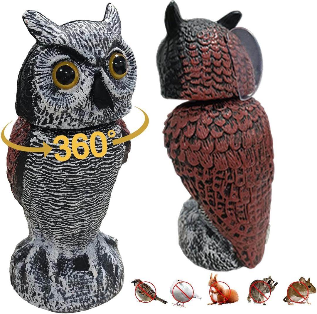 Fake owl Statue Decor 1Pack with Wind Panel, Fake Owls Waterproof for Garden Plant Orchard, Plastic owl Decor for Outside Indoor Patio Garden Yard Home Outdoor Decor