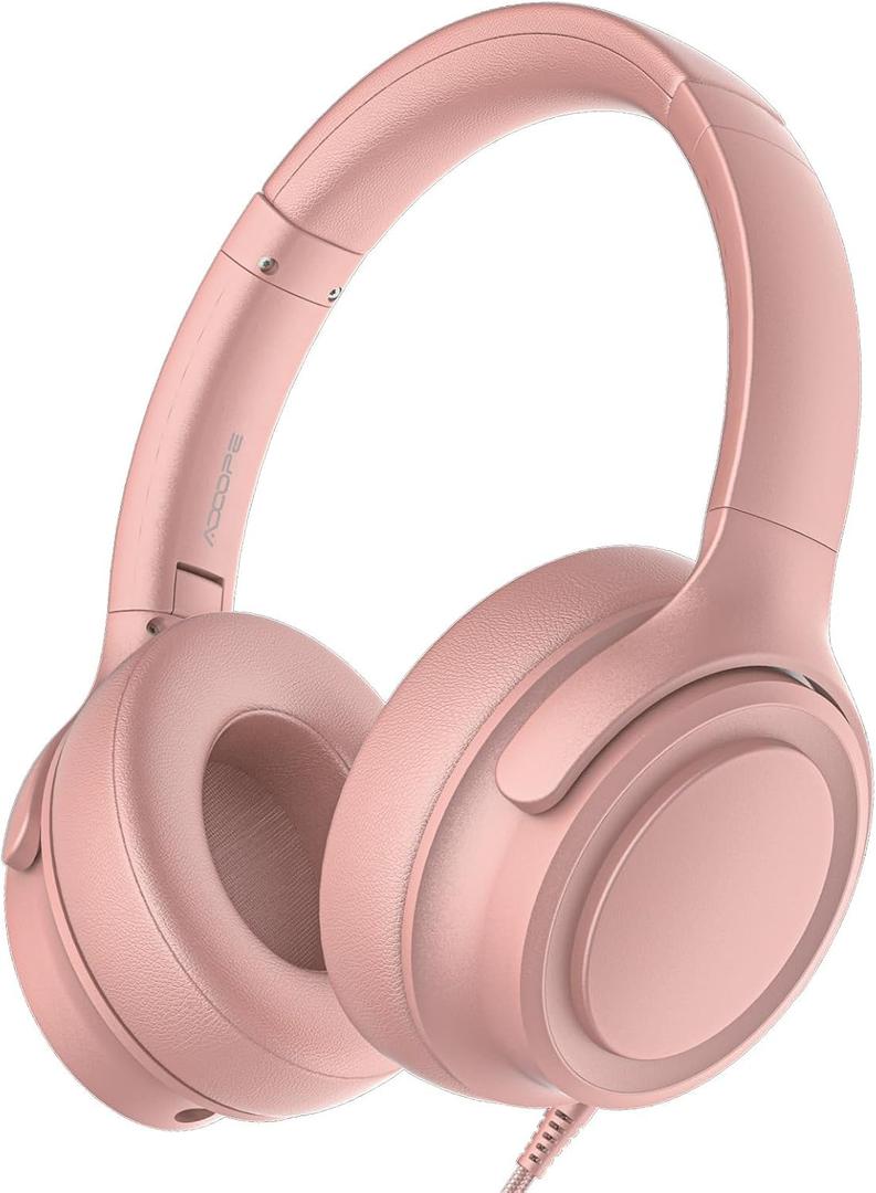 ADOOPE Wired Over-Ear Headphones with USB C Connector, Hi-Fi Stereo Sound, Noise-Isolating Ear Cups, Comfortable Fit for USB C Devices (Rose Gold, No Bag)