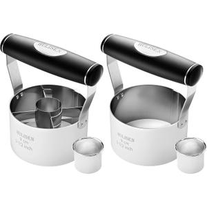 HULISEN Donut Cutter & 3.5 inch Biscuit Cutter (Set of 2), with Soft Grip Handle, Bonus 2 Pcs Small Cookies Cutter - Stainless Steel Professional Baking Dough Tool Set, Gift Package