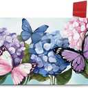 Spring Summer Mailbox Cover Magnetic Standard Size 20.5" x 18", Hydrangea Flower Butterfly Decorative Post Letter Box Wrap Decor, Floral Seasonal Garden Yard Outdoor Decoration