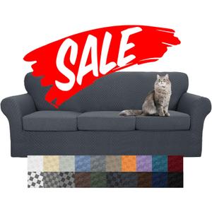 YEMYHOM Latest Checkered 4 Pieces Couch Covers for 3 Cushion Couch Extra Large High Stretch Thickened Sofa Cover for Dogs Pets Furniture Protector Sofa Slipcovers (Dark Gray), 91"-110"(3 Cushions)
