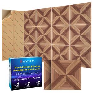 BShead 10 Pack Large Soundproof Wall Panels, 15.7 x 15.7 x 0.4 in Sound Proof Panels for Walls,0.9lb/ft, High Density.Wood Grain Printing Sound Panels, 3D AcousticPanels,Artistic Noise