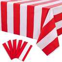 Kesfey 5 Packs Red and White Horizontal Striped Tablecloth 54 x 108 Inch Carnival Circus Theme Party Table Cloths Decorations Waterproof Rectangle Red Striped Tablecover for Picnic Birthday Party