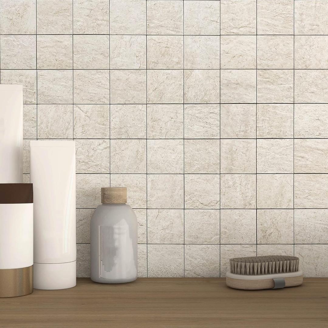 BeNice Kitchen Peel and Stick Tile Backsplash Bathroom Self Adhesive Stone Mosaic Thick Wall Stickers 12"x12"(Beige,10 Sheets)