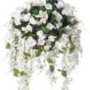 Artificial Fake Hanging Hibiscus Flowers Plants Baskets for Outdoor Decoration, Faux Silk Hibiscus Long Vines in Planter UV Resistant Realistic Flowers for Outside Porch Patio Home Decor, White