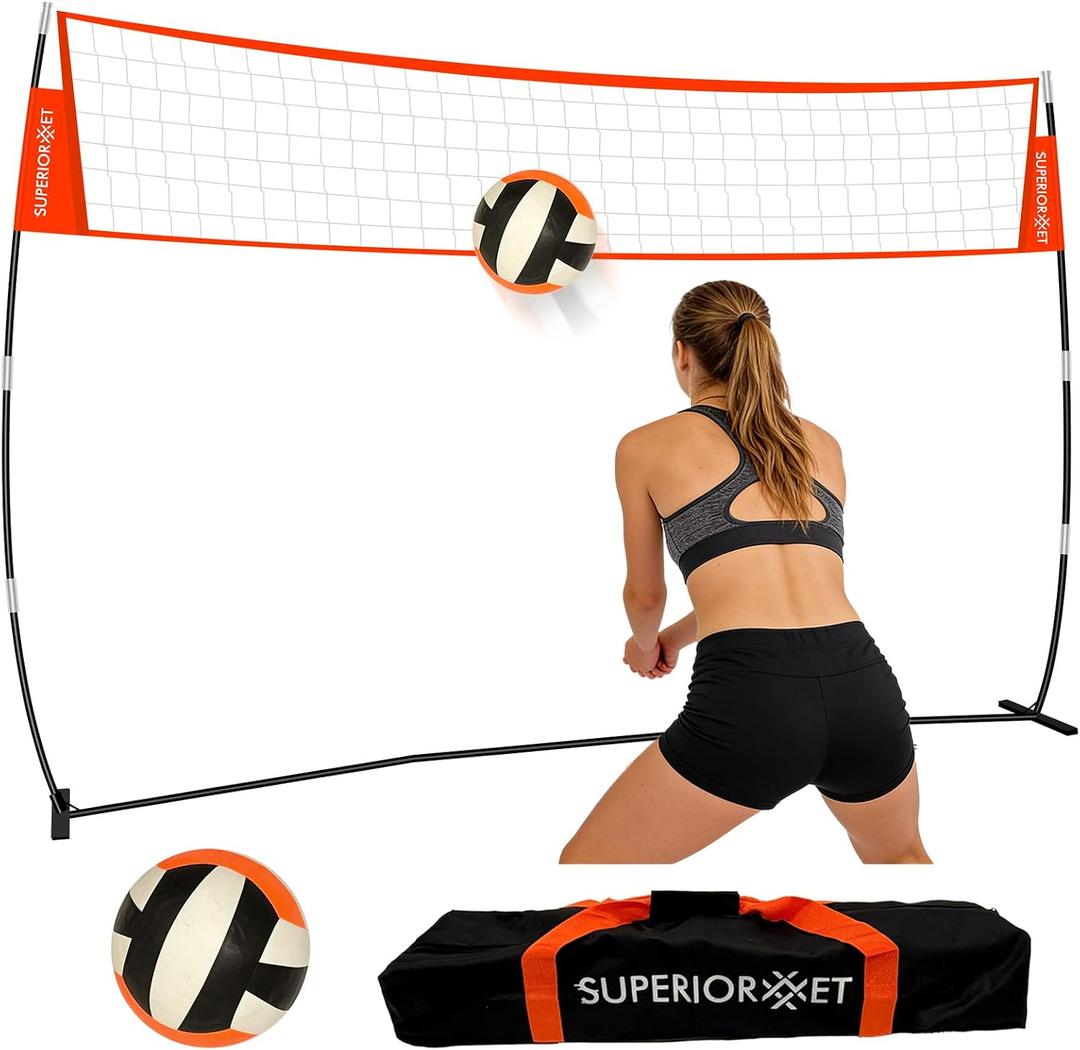 Portable Volleyball Net System Capable of preventing Sagging withThickened Poles, Height Adjustable UV-Resistant Tear-Proof Mesh and Carry Bag for Backyard, Beach and Outdoor Practice, 12ft