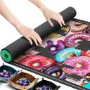 Lwoeo Jigsaw Puzzle Mat Roll Up, No Creases 49.2 x 35 Rubber Saver Pad Up to 3000 Pieces, Black Large Puzzel Matte Rollup with 6 Sorting Trays & 1 Storage Bag. Ideal for Holiday and Birthday (Puzzle Mat Rubber 3000 Pieces)