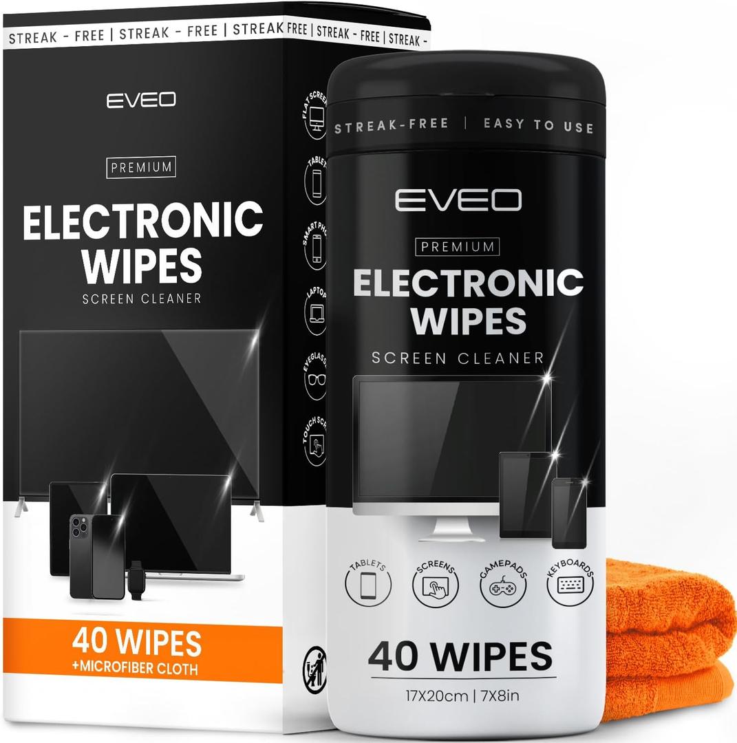 Electronic Wipes Screen Cleaner [40 Wipes] Streak-Free Screen Wipes Computer Screen Wipes & TV Screen Cleaner - Screen Wipes for Electronics, Screen Cleaner Wipes - [Microfiber Cloth+40 Wipes]