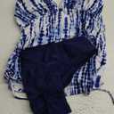 Two Piece Halter Tankini Swimsuits for Women Tummy Control Bathing Suits V Neck Swimwear (Medium, Blue Tie Dye)