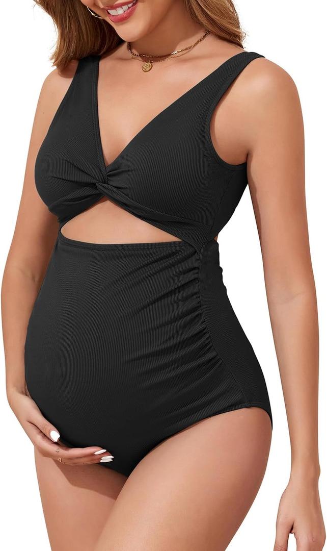 Century Star Maternity Swimsuit One Piece for Women Pregnancy Bathing Suit High Waist Maternity Swimwear (X-Large, Black)