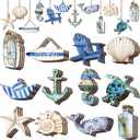 Maitys 36 Pcs Beach Wooden Ornaments Ocean Summer Tree Decorations Coastal Nautical Seaside Wood Cutouts Navigation Hanging Ornaments Xmas Decorations for Home Tree Wall Wreath Crafts (Beach Sea)