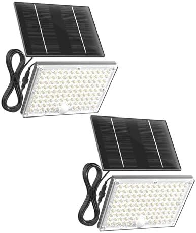 SUPERDANNY Solar Outside Lights with 113 Bright LEDs 7000K, Motion Sensor Outdoor Flood Lights Dusk to Dawn with 16ft Cable IP65 Waterproof, Security Light for Garden Barn Porch 2 Pack