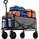 DUMOS Collapsible Wagon Cart, 330lbs Capacity, Gray | Heavy Duty Foldable Utility, Detachable Brake Wheels, Flexible Handle for Beach Garden Sports Grocery Camping
