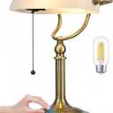 Newrays White Matted Glass Bankers Desk Lamp, Stepless Dimmable Table Lamp Plug in Fixture for Study, Home Office,Library, LED Bulb Included