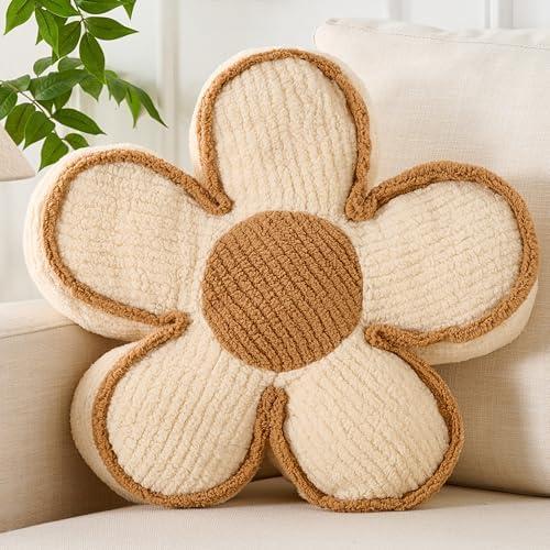 XIAIJIA Flower Pillow White Flowers Shaped Cushion Decorative Daisy Pillow for Bed Couch Cute Throw Pillows