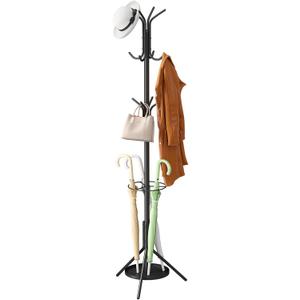 Coat Rack Freestanding,Entryway Hanger Stand,Umbrella Holder,Hall Tree With 12 Hooks, Floor Standing Metal Tree Stand,Black