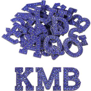MECCANIXITY Iron on Patch Decorative A-Z Dark Blue Glitter Alphabet Applique Rhinestone English Letter for DIY Clothes Repair Hats Bags Pack of 26