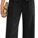 ZESICA Women's Summer Two Pieces Suits Set 2026 Short Sleeve Blazer Wide Leg Pants Business Casual Outfits Sets, Black, Large