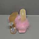 Enelauge Women's Square Toe Sandal Fluffy Feather Clear High Heels Sandals Mules Backless Slip On Slipper Dress Shoes, Size 9
