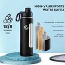 Sports Water Bottle 22oz, Insulated Water Bottle with Handle,Stainless Steel,Simple Modern,Suitable for Travel, School, Boy, Girl(Black)