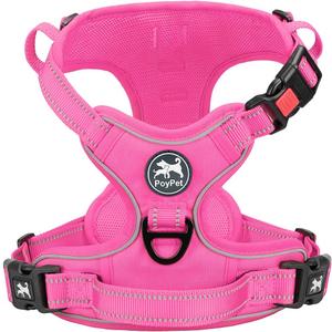 PoyPet No Pull Dog Harness, No Choke Reflective Dog Vest, Adjustable Pet Harnesses with Easy Control Padded Handle for Small Medium Large Dogs(Pink Matching Trim,M)