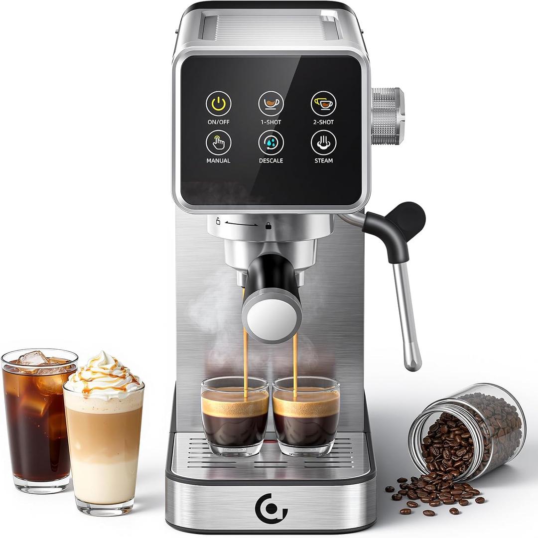 AMZCHEF 20 Bar Home Espresso Coffee Machine | LED Touchscreen, Built-in Milk Frother, Self-Cleaning Function, Makes Latte & Cappuccino, Ideal Coffee Starter Machine