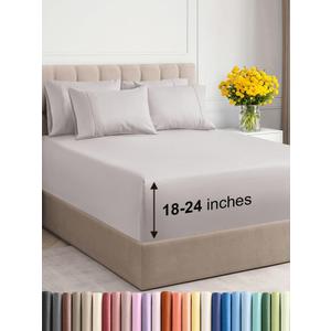 Extra Deep King Sheet Set - 6 Piece Breathable & Cooling Sheets - Hotel Luxury Bedding Set with 18-24 Inch Extra Deep Pockets - Easy Fit - Super Soft, Wrinkle Free and Comfy - Light Grey, King Size